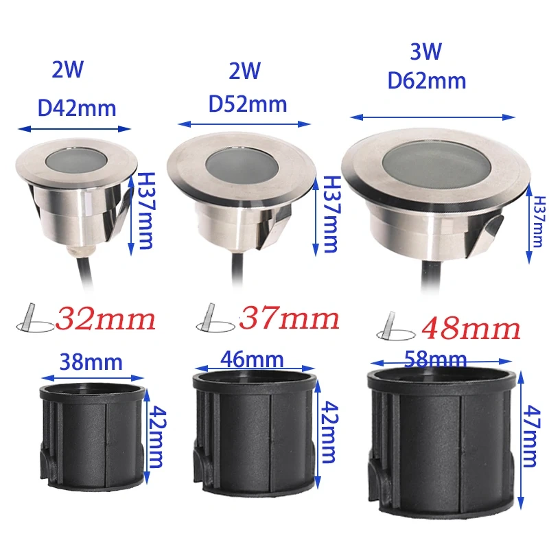 Waterproof Outdoor LED Light, Stainless Steel IP68 Terrace and Garden Ground Light, RGB RGBW, Recessed in Ground Lamp 12V/24V 2W