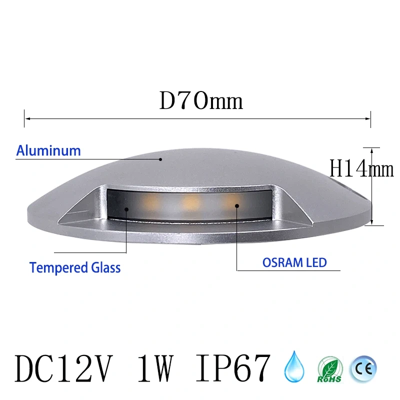 DC12V 24V Outdoor Waterproof IP67 LED Dimmable Ground Lamp Side Light Garden Villa Steps Pedal Buried Light 1W 2W Spotlight