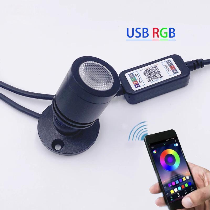LED Smart Bluetooth APP Control RGB LED Spotlight USB 5V Adjustable Colour Mini Ceiling Spotlight 1W 3W Black White Silver