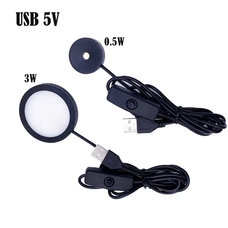 USB LED Mini Spotlight 5V Round Surface Mount Cabinet Display Showcase Small Light Ceiling Light Spotlight Home Use with Switch