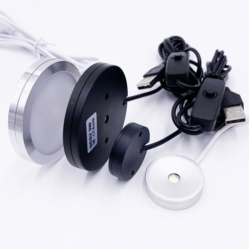 USB LED Mini Spotlight 5V Round Surface Mount Cabinet Display Showcase Small Light Ceiling Light Spotlight Home Use with Switch