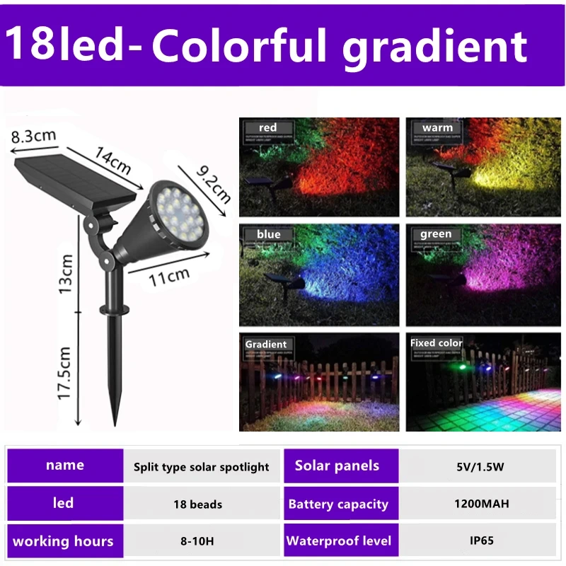 Unique Design 18 Led Rgb Spot Light Waterproof Garden Led Solar Stake Spotlight For Pathway Landscape Lawn Outdoor Decor