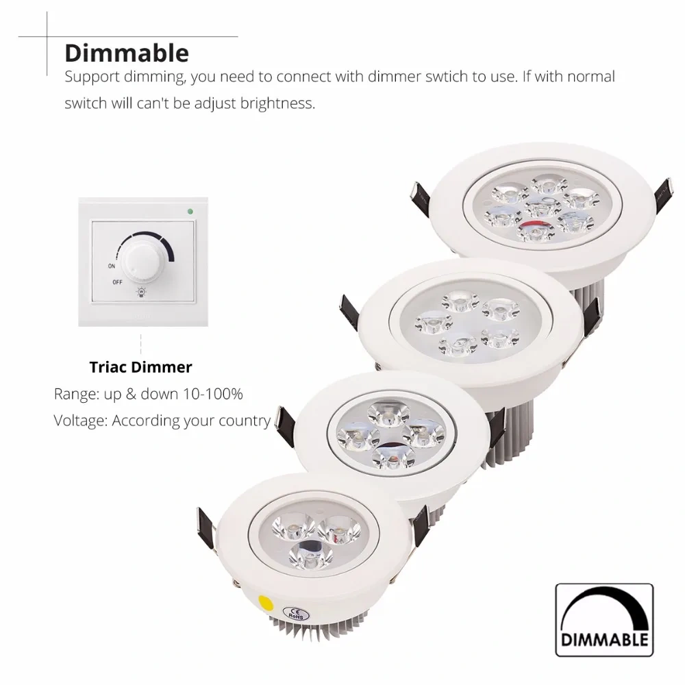1pcs Spot led  3W 4W 5W 7W Downlight Residential Dimmable Warm Nature Pure White Recessed LED Lamp Light Adjustable AC110V220V