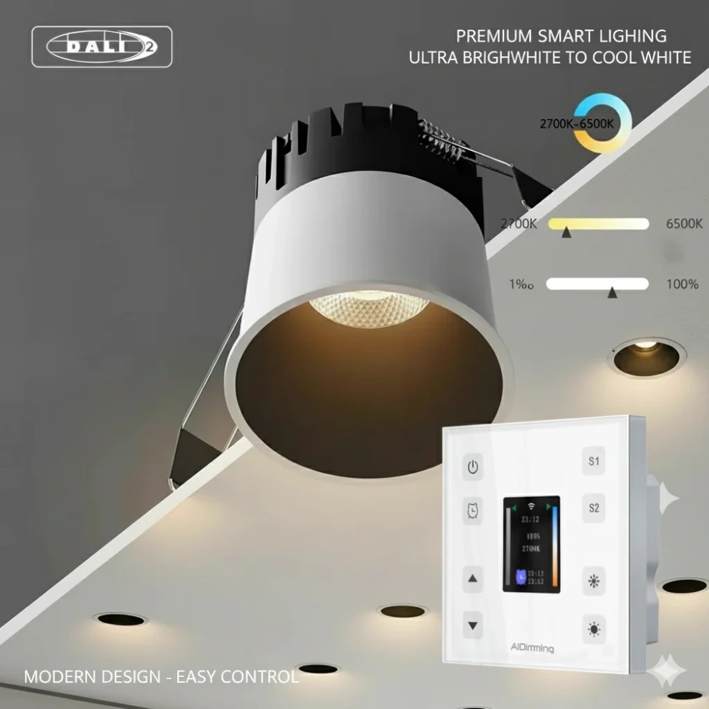 DALI2 DT8 Dimming LED Recessed Downlight Modern Spotlight Indoor Anti-glare CRI97 Aluminum Ceiling Light for Living Room Bedroom