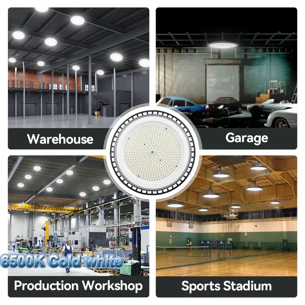 300W Warehouse Light UFO LED High Bay Shop Light AC85-265V Cold White Daylight Commercial Bay Lighting for Factory Garage Barn