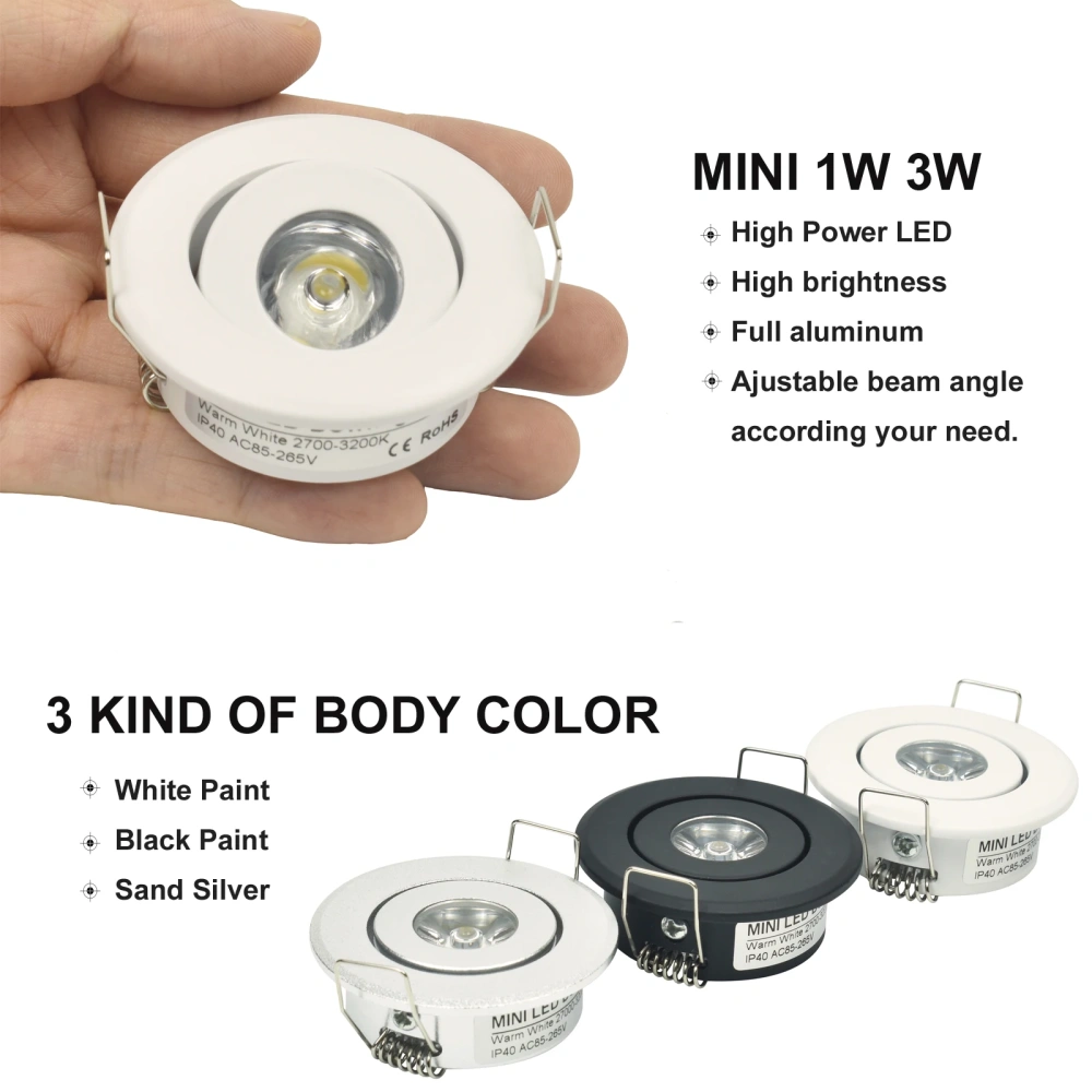 Mini led spot downlights 1W COB 3W LED recessed spot dimmable round led for home cabinet showbox
