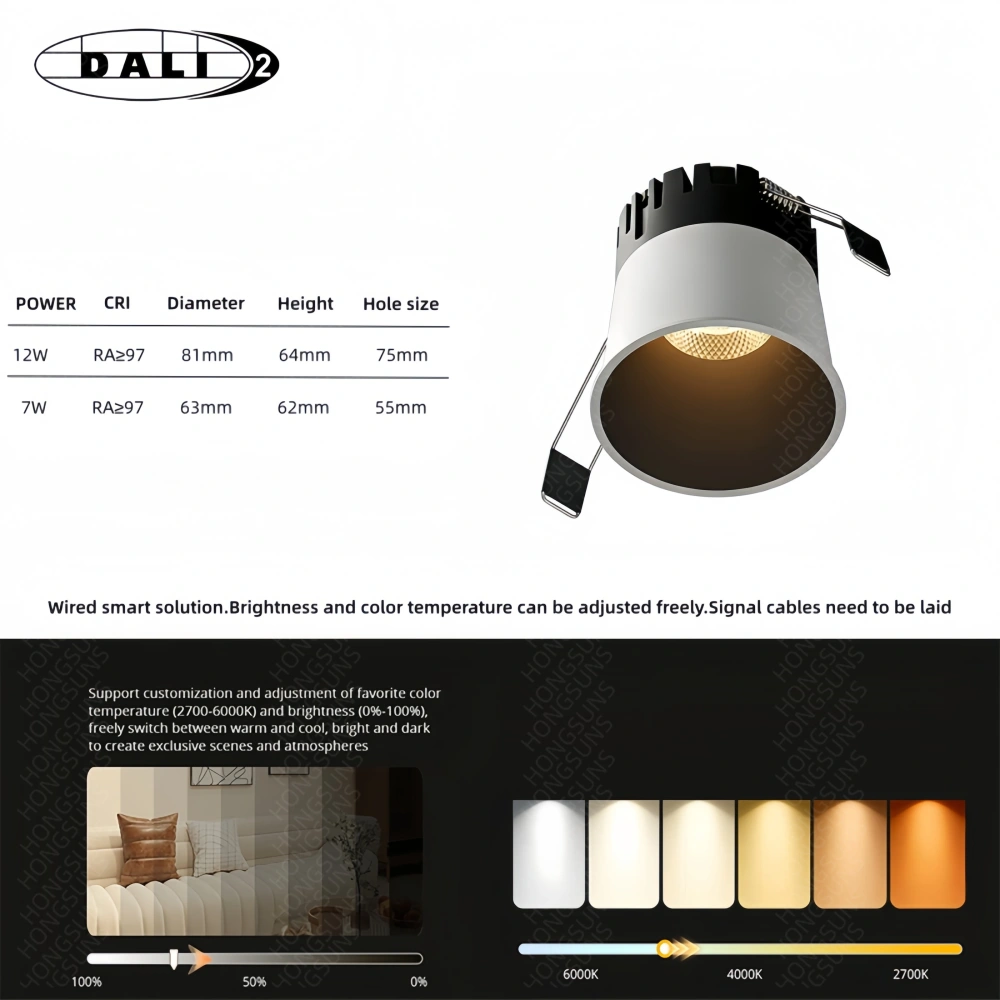 LED Recessed Downlight Tuya Zigbee/ DALI Smart Modern Spotlight Indoor Anti-glare CRI97 Ceiling Light for Living Room Bedroom