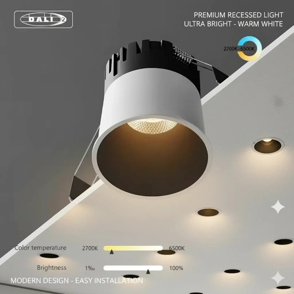 DALI2 DT8 Dimming LED Recessed Downlight Modern Spotlight Indoor Anti-glare CRI97 Aluminum Ceiling Light for Living Room Bedroom