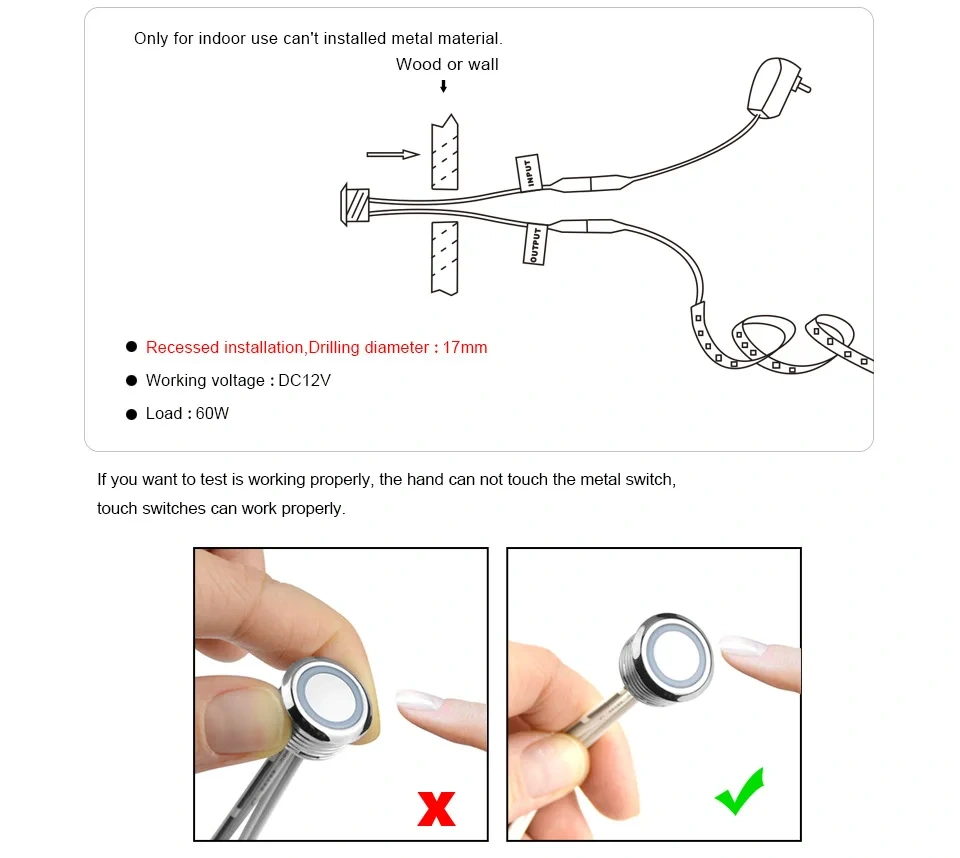 12V Cabinet Door Touch Dimming Switch for LED Strip Bar Light