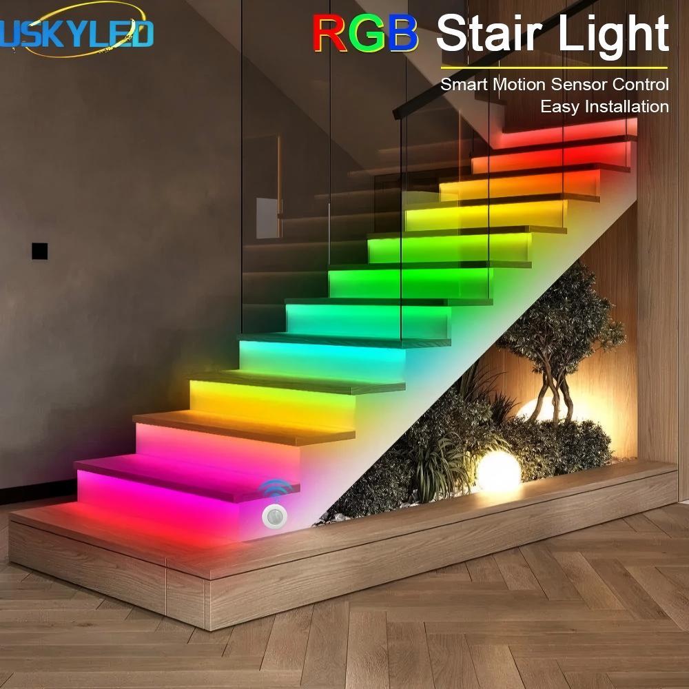 Body Motion Sensor RGB Stair Light Smart Controller Colorful House Stair Lighting Daylight PIR Sensor Easy Install Step Dimmer