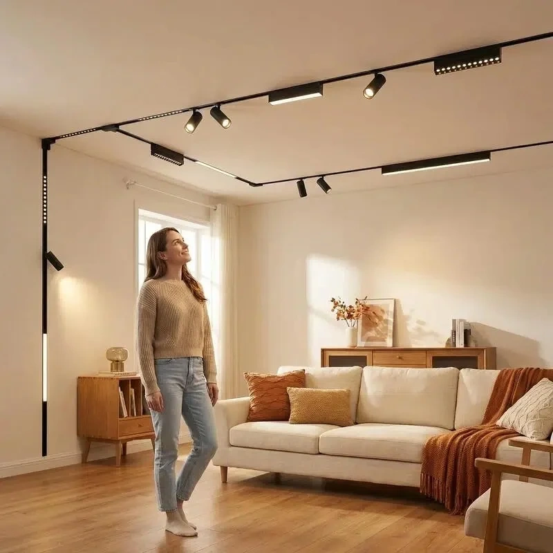 Embedded Magnetic Track Light, LED Recessed Rail Lamp System, Safe DC48V Modern Magnet Ceiling Spotlight for Living Room Bedroom