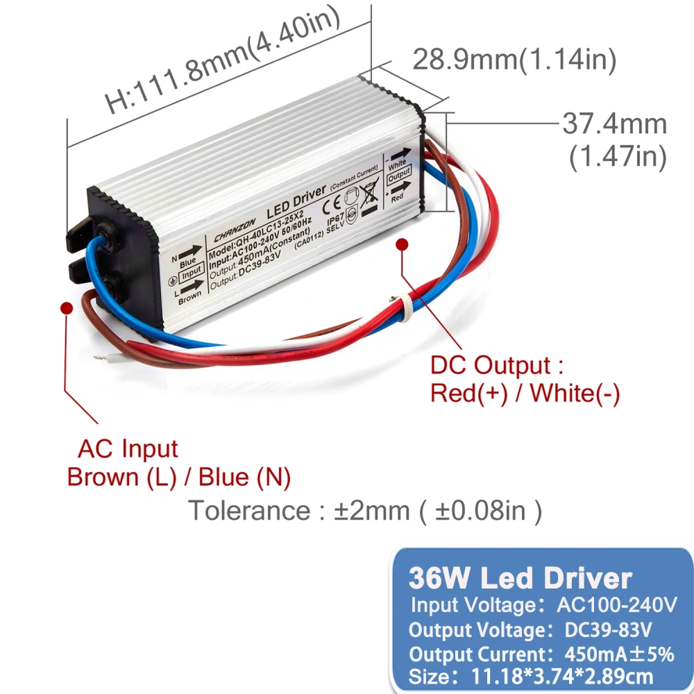 Constant Current Led Light Waterproof Ip67 Driver 10W 20W 36W 50W 100W 300Ma 450Ma 600Ma 900Ma 1500Ma Power Supply