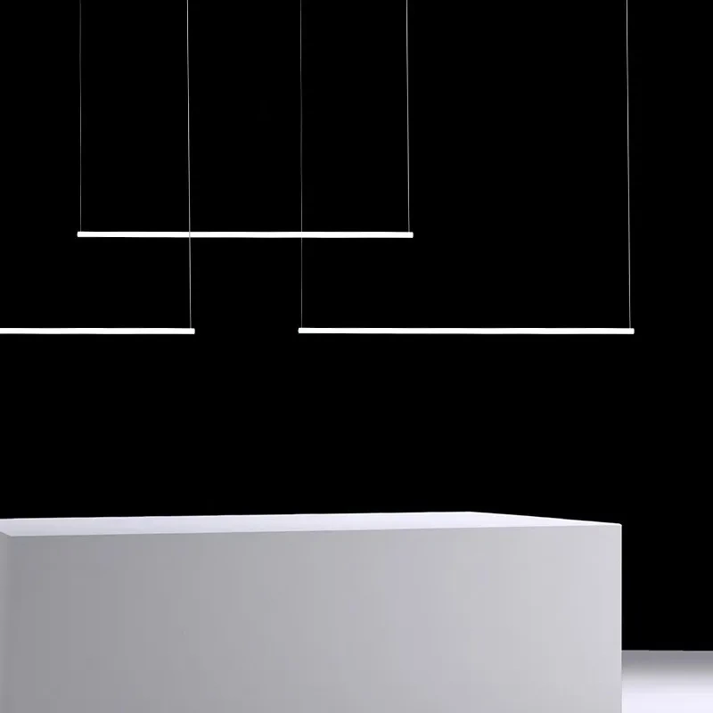 Nordic Minimalism Long Strip Led Chandelier Acrylic Office Showroom Pendant Light Lighting Dining Room Bar Hanging Lamp Fixtures