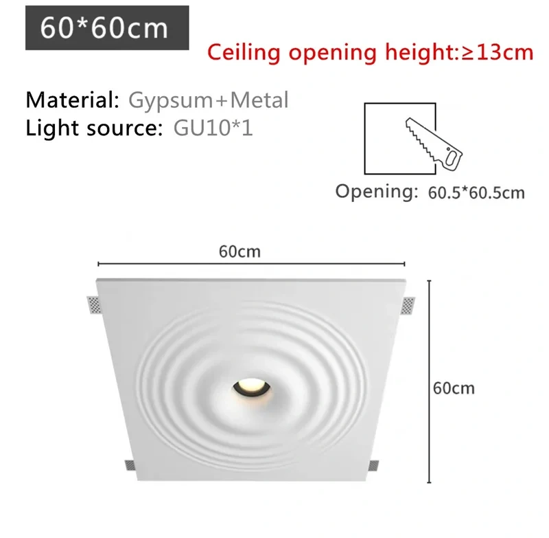 Gypsum Ceiling Lamp Water Ripple Design Living Room Bedroom Balcony Restaurant Cafe Hide Embedded 90-230v GU10 Ceiling Lights