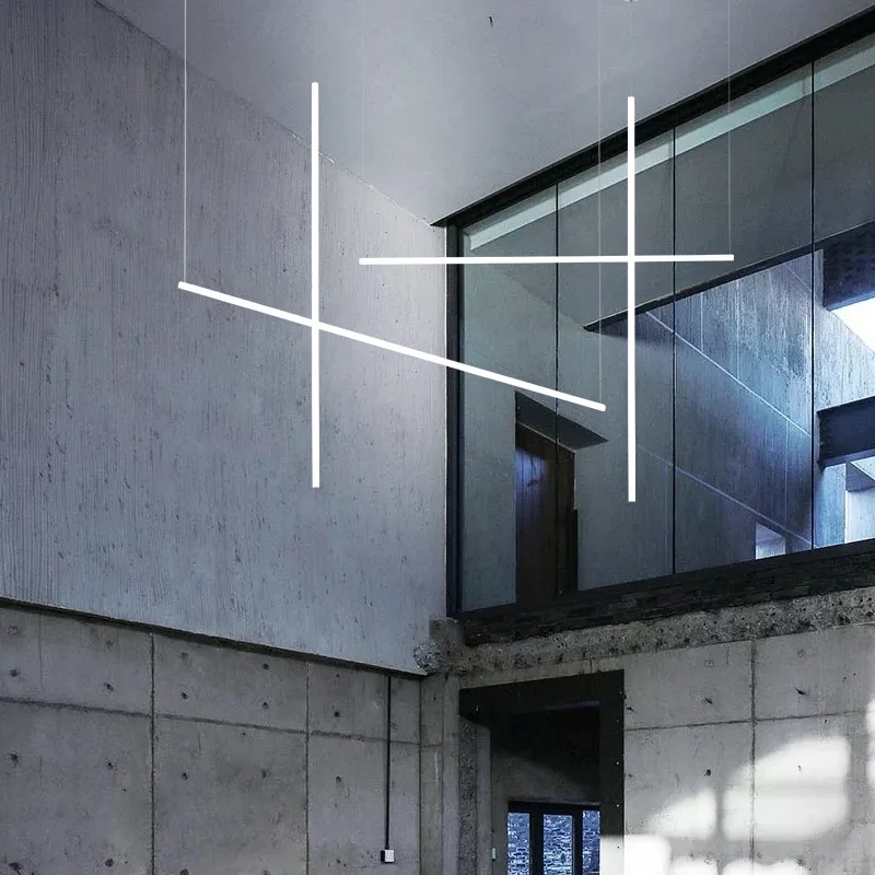 Nordic Minimalism Long Strip Led Chandelier Acrylic Office Showroom Pendant Light Lighting Dining Room Bar Hanging Lamp Fixtures