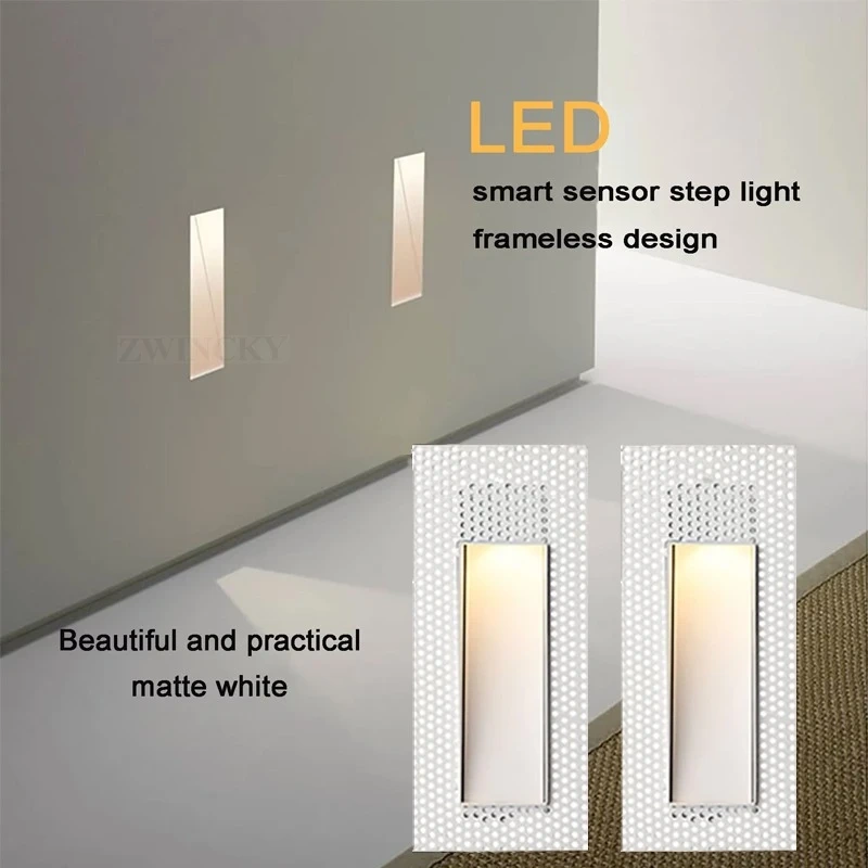Embedded Frameless LED Step&Stair Wall Lamps 3W Motion Sensor Indoor Bedroom Ladder Foyer Corner Intelligent Night Light