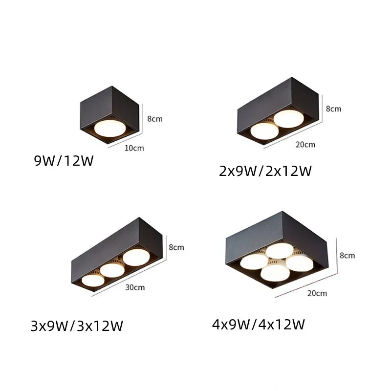 Surface Mount Not Dimmable Square LED Downlight with Replaceable Gx53 LED Lamp  9W 12W LED Spot Light for Living room Bedroom