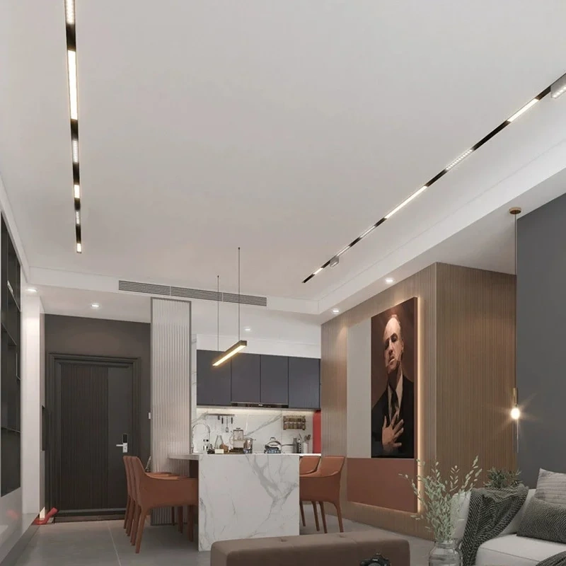 Embedded Magnetic Track Light, LED Recessed Rail Lamp System, Safe DC48V Modern Magnet Ceiling Spotlight for Living Room Bedroom