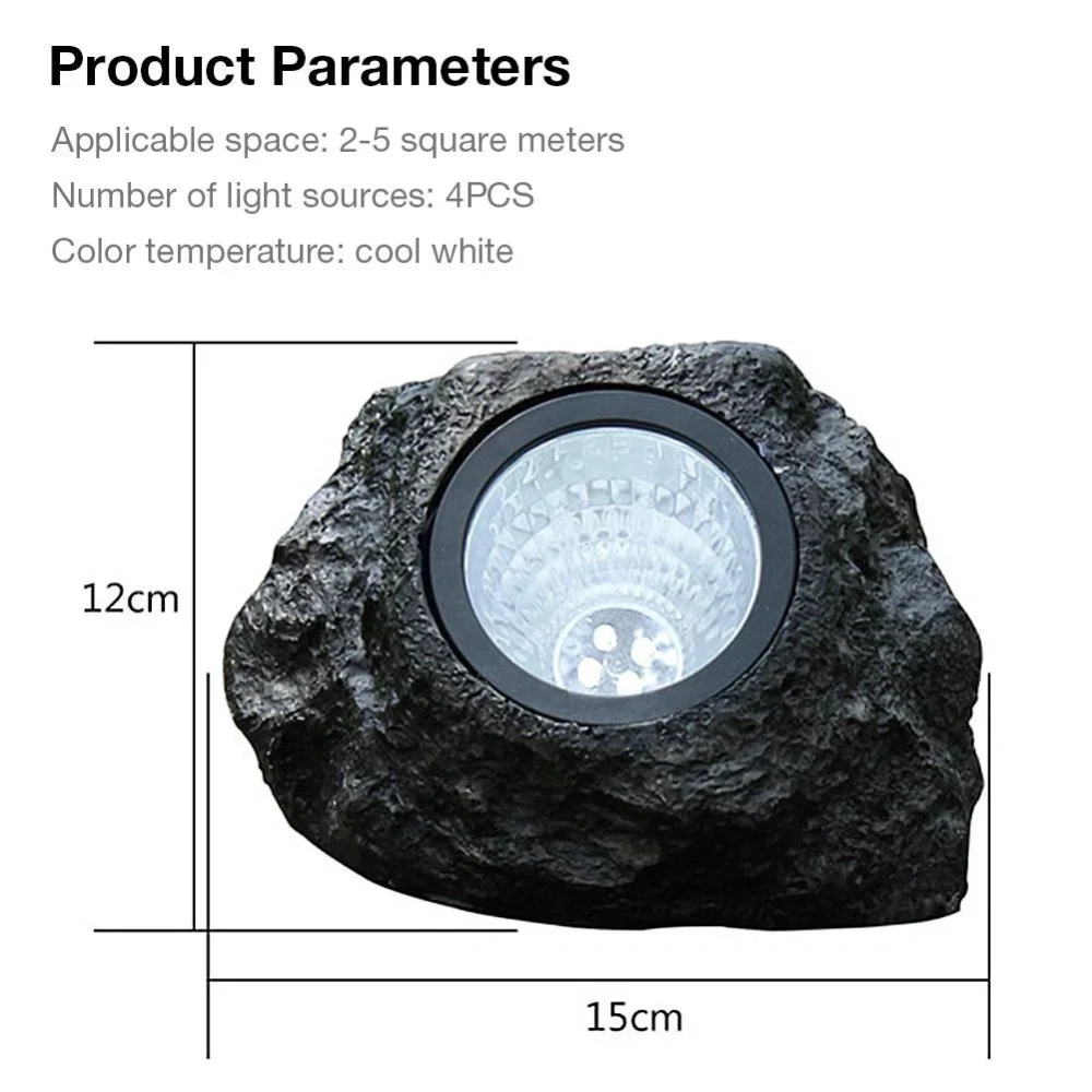 5W Solar Powered Light Simulation Stone Lights Spotlight Decoration Cold White IP65 Waterproof for Outdoor Garden Lawn Lamps
