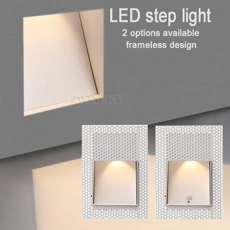 Embedded Frameless LED Step&Stair Wall Lamps 3W Motion Sensor Indoor Bedroom Ladder Foyer Corner Intelligent Night Light