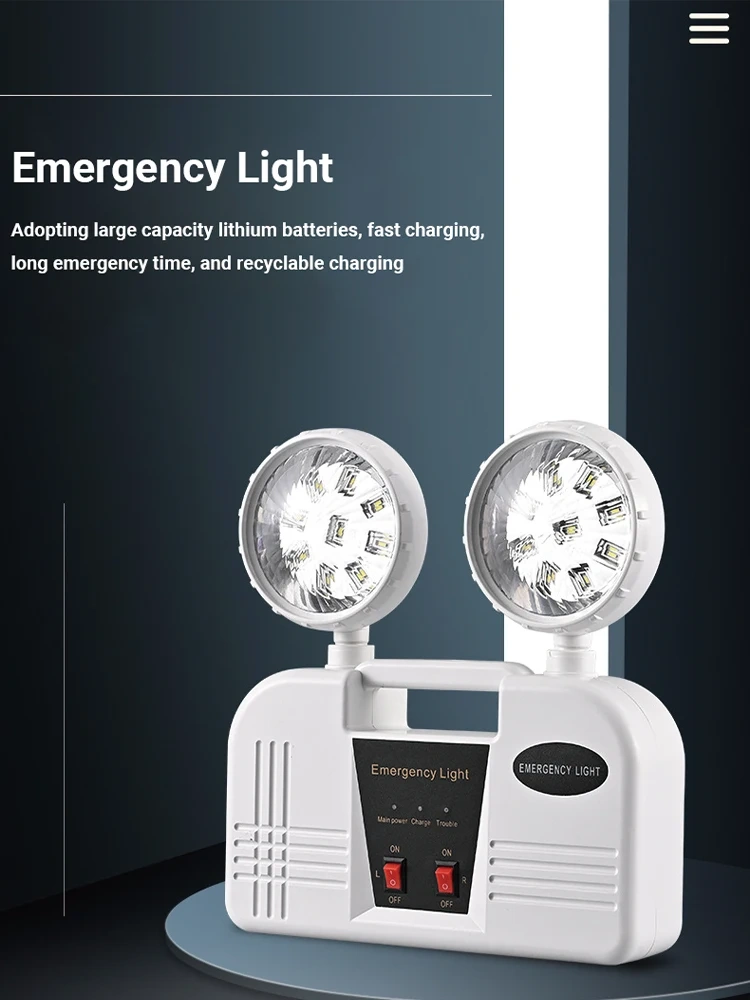 Double Headed LED Emergency Lamp Charging Emergency Lighting IP30 Fire Exit Indicator 3 Hour Battery Life AC85-265V