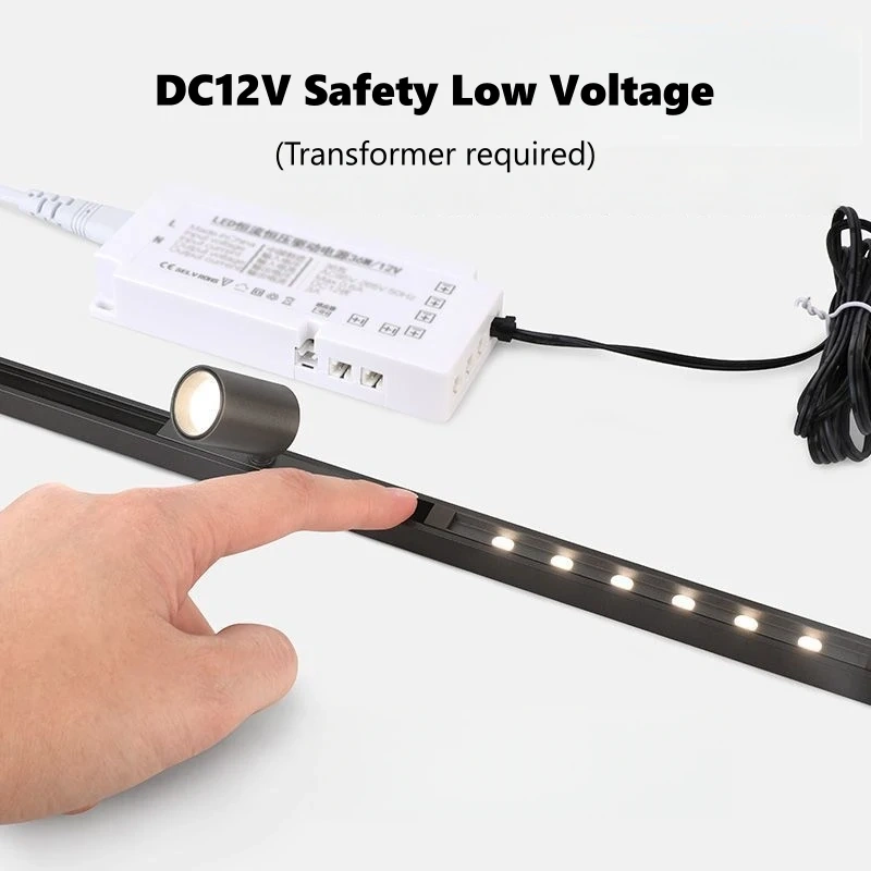 Grey Recessed Cabinet LED Magnetic Track Light DC12V Jewelry Display Mini Spotlight Exhibition Shopwindow Rail Lighting System