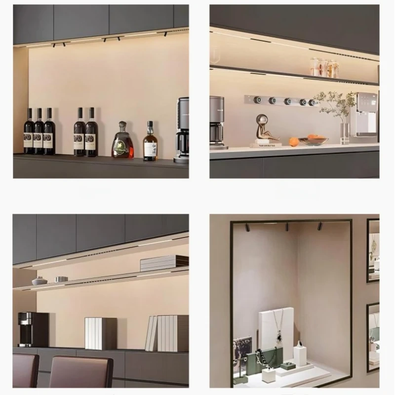 Grey Recessed Cabinet LED Magnetic Track Light DC12V Jewelry Display Mini Spotlight Exhibition Shopwindow Rail Lighting System