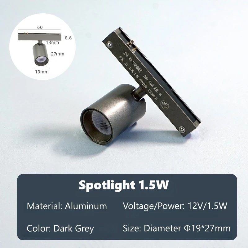 Grey Recessed Cabinet LED Magnetic Track Light DC12V Jewelry Display Mini Spotlight Exhibition Shopwindow Rail Lighting System