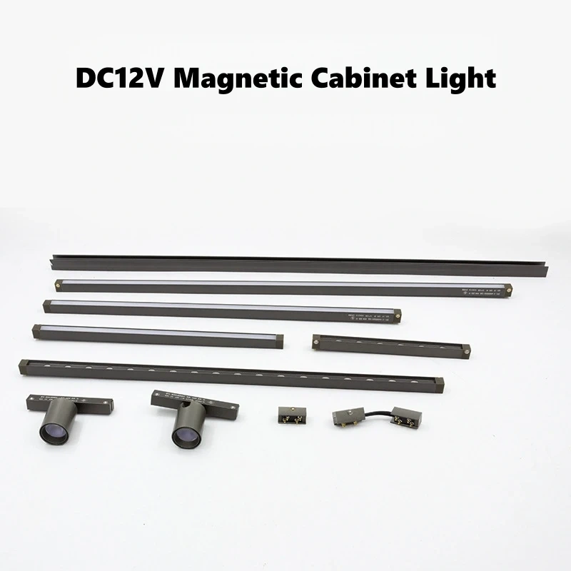 Grey Recessed Cabinet LED Magnetic Track Light DC12V Jewelry Display Mini Spotlight Exhibition Shopwindow Rail Lighting System