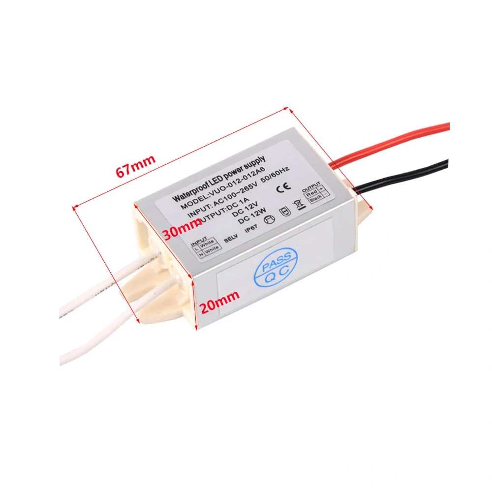 12W Waterproof LED Power Supply Input AC 110-265V Output DC 12V IP67 LED Driver Adapter for Indoor Outdoor Lighting Transformer
