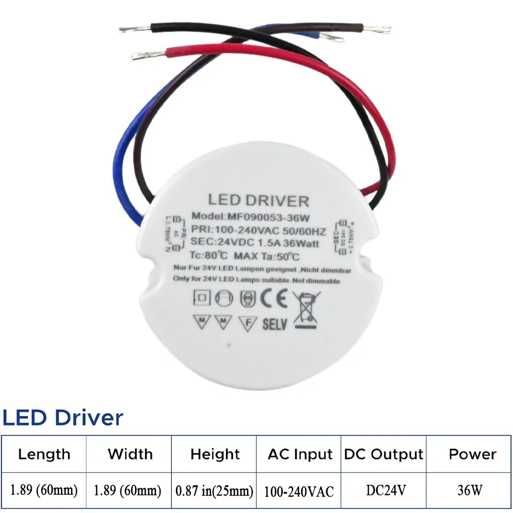 24W 30W 36W Round LED Driver Ultra Slim LED Power Supply Round LED Transformer AC 110V 220V 230V to DC 12V 24V For LED Lamp