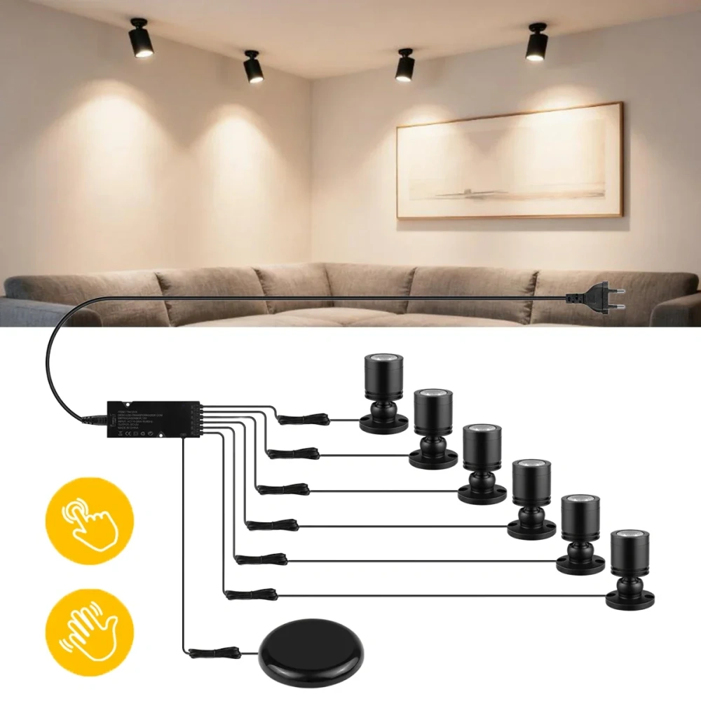 Touch Dimmable LED Spotlight 12V 3W Wall Ceiling Lamp for Wine Artwork Storage Display Cabinet Lighting 1-10pcs Mini Spot Light