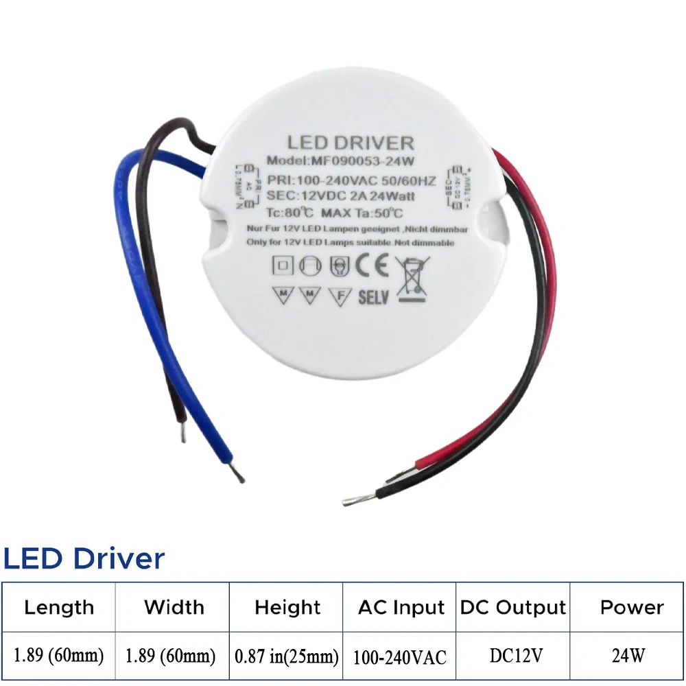 24W 30W 36W Round LED Driver Ultra Slim LED Power Supply Round LED Transformer AC 110V 220V 230V to DC 12V 24V For LED Lamp