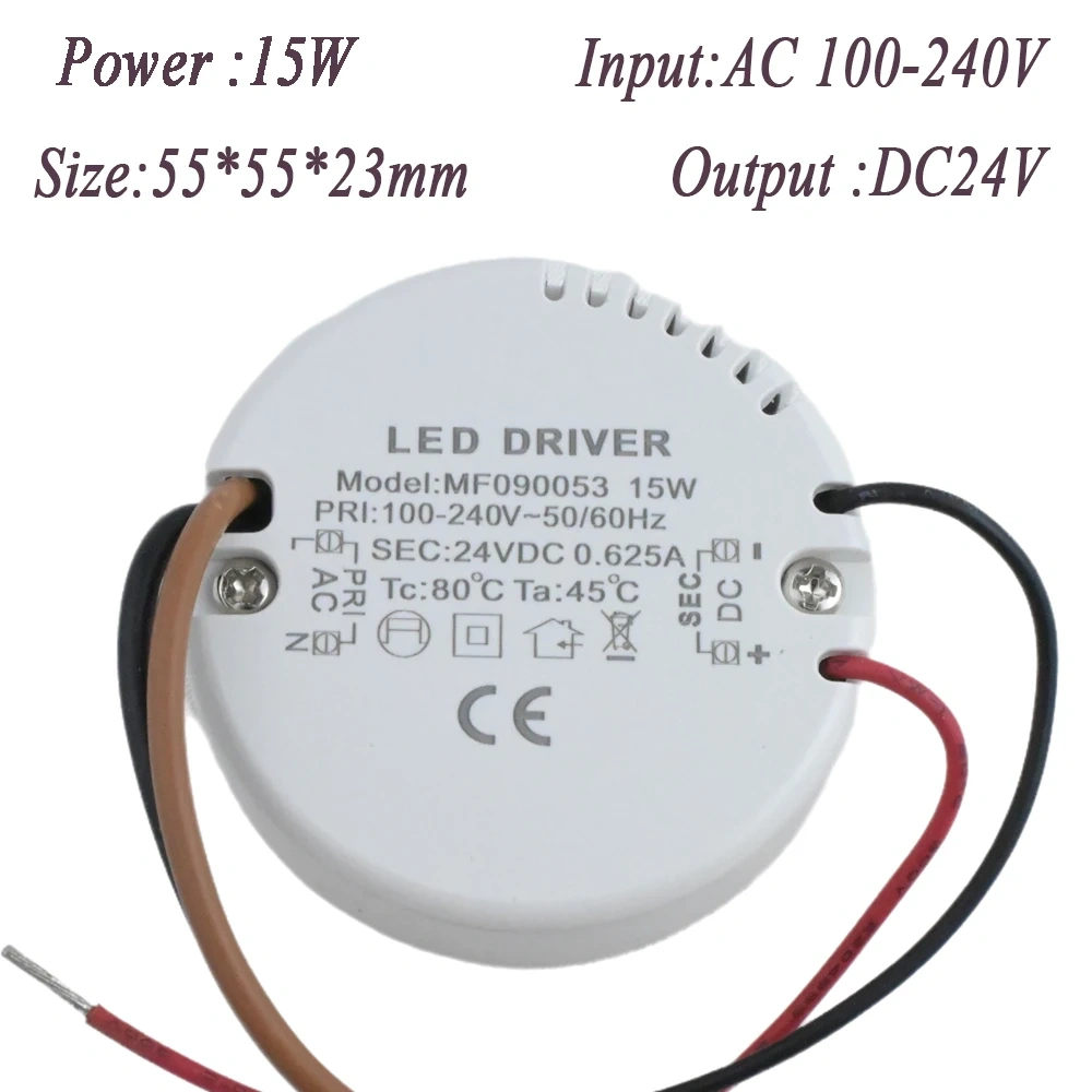 12W 15W Round LED Driver AC 220-240V TO DC 12V 24V Power Supply Adapter External Transformer For LED Strip Lamp Indoor lighting