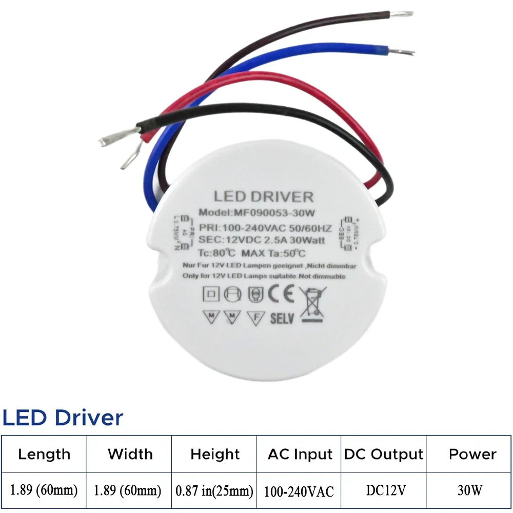 24W 30W 36W Round LED Driver Ultra Slim LED Power Supply Round LED Transformer AC 110V 220V 230V to DC 12V 24V For LED Lamp