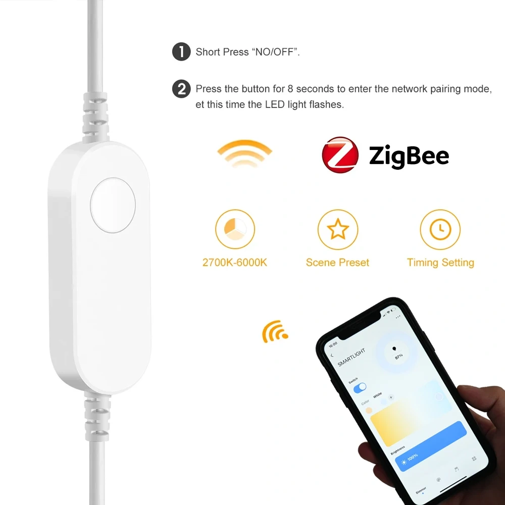 Tuya Zigbee COB CCT LED Strip Light 12V 2m 3m 5m 10m Flexible Dimmable Cupboard Wardrobe Decor Lamp for Alexa Google Assistant