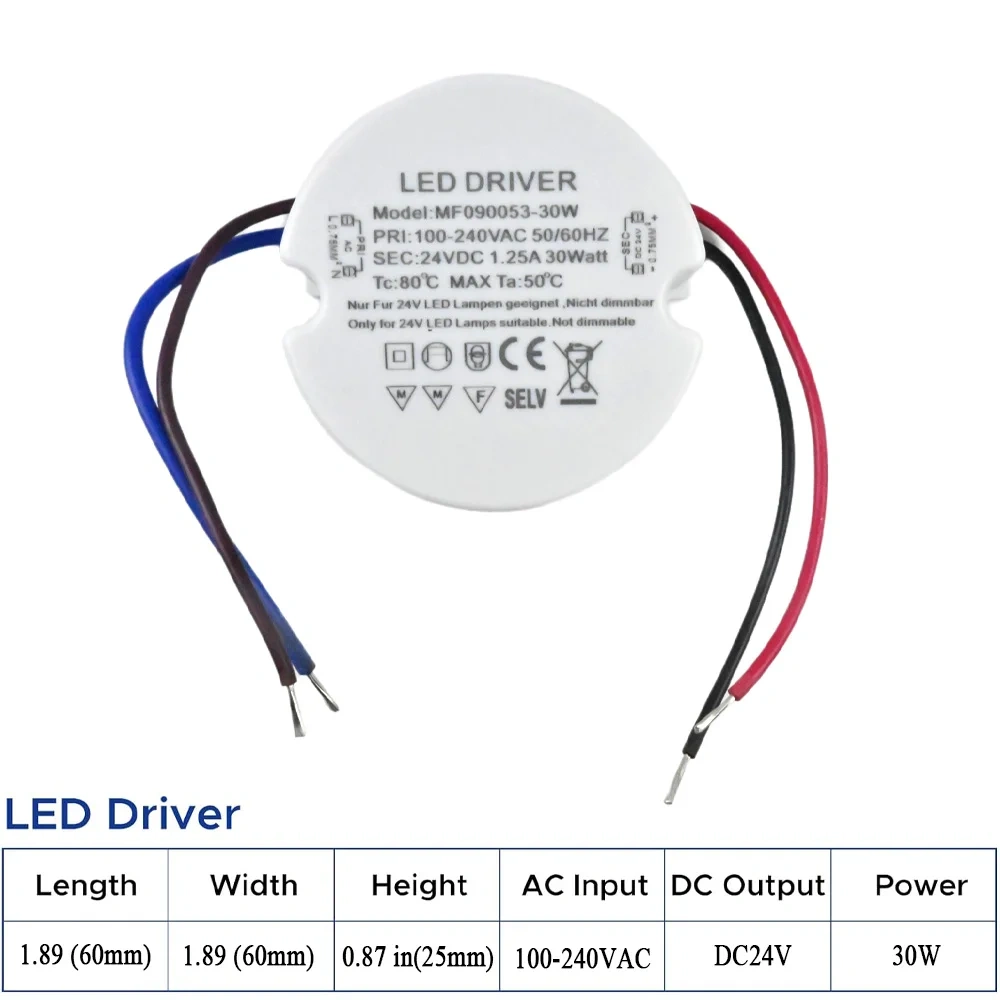24W 30W 36W Round LED Driver Ultra Slim LED Power Supply Round LED Transformer AC 110V 220V 230V to DC 12V 24V For LED Lamp