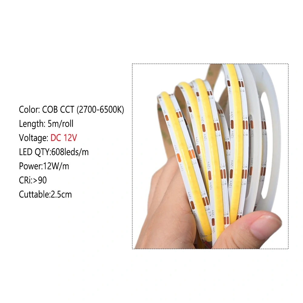 Tuya Zigbee COB CCT LED Strip Light 12V 2m 3m 5m 10m Flexible Dimmable Cupboard Wardrobe Decor Lamp for Alexa Google Assistant