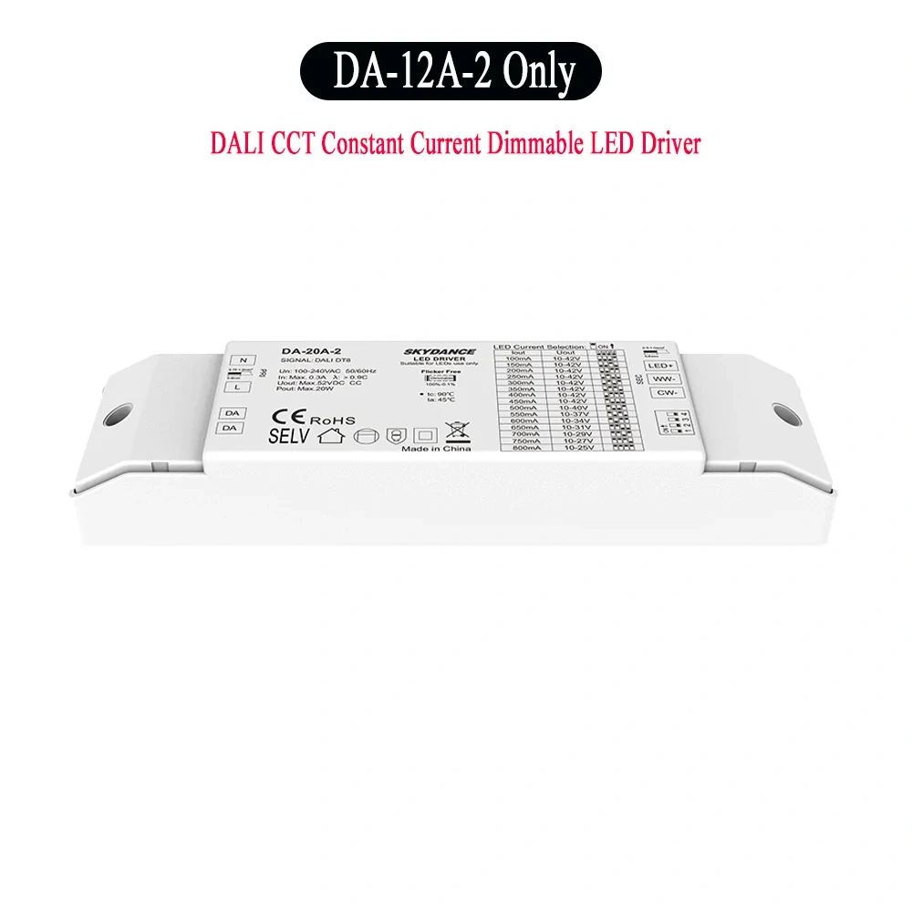 12W DT8 DALI CCT LED Driver Dimmable Power Supply Adapter Support DALI-2 Dimming Mode PWM Digital Dimming For CCT Color LED Lamp
