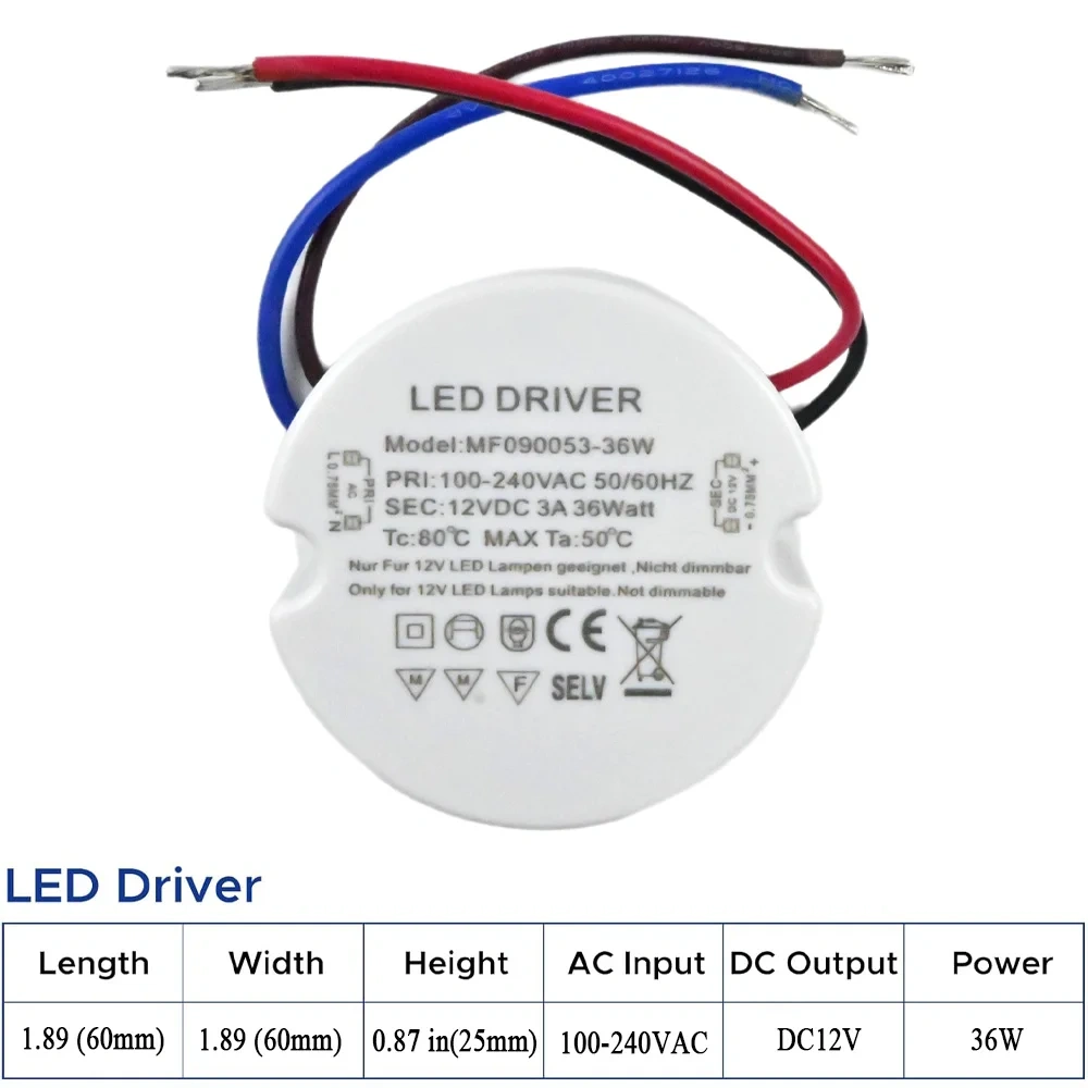 24W 30W 36W Round LED Driver Ultra Slim LED Power Supply Round LED Transformer AC 110V 220V 230V to DC 12V 24V For LED Lamp
