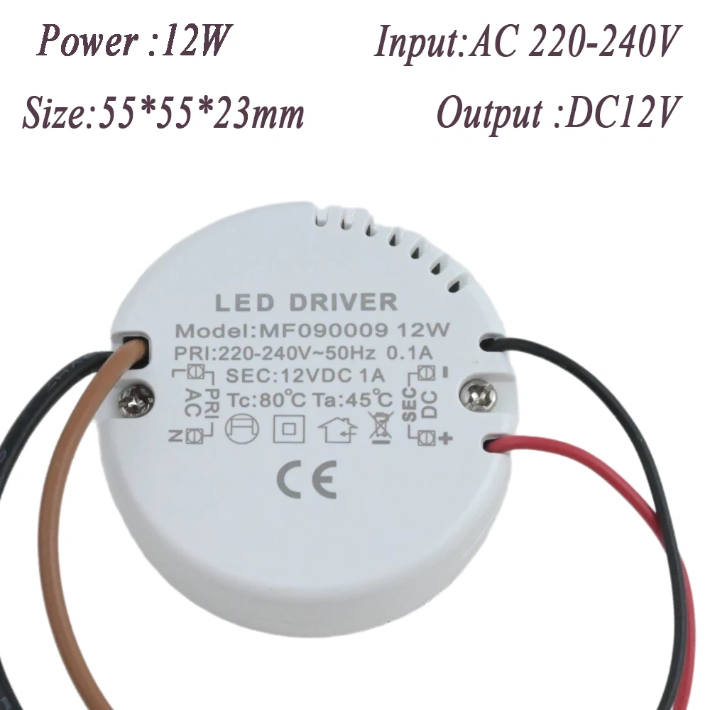 12W 15W Round LED Driver AC 220-240V TO DC 12V 24V Power Supply Adapter External Transformer For LED Strip Lamp Indoor lighting
