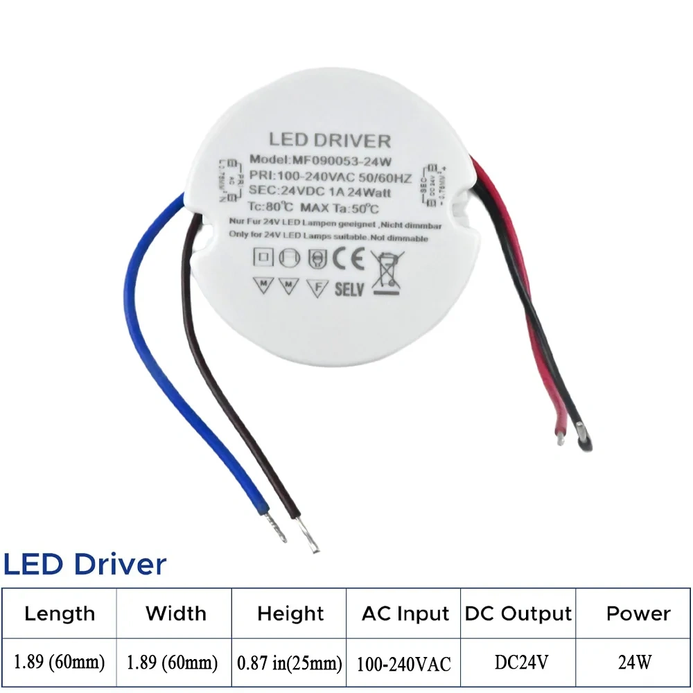 24W 30W 36W Round LED Driver Ultra Slim LED Power Supply Round LED Transformer AC 110V 220V 230V to DC 12V 24V For LED Lamp