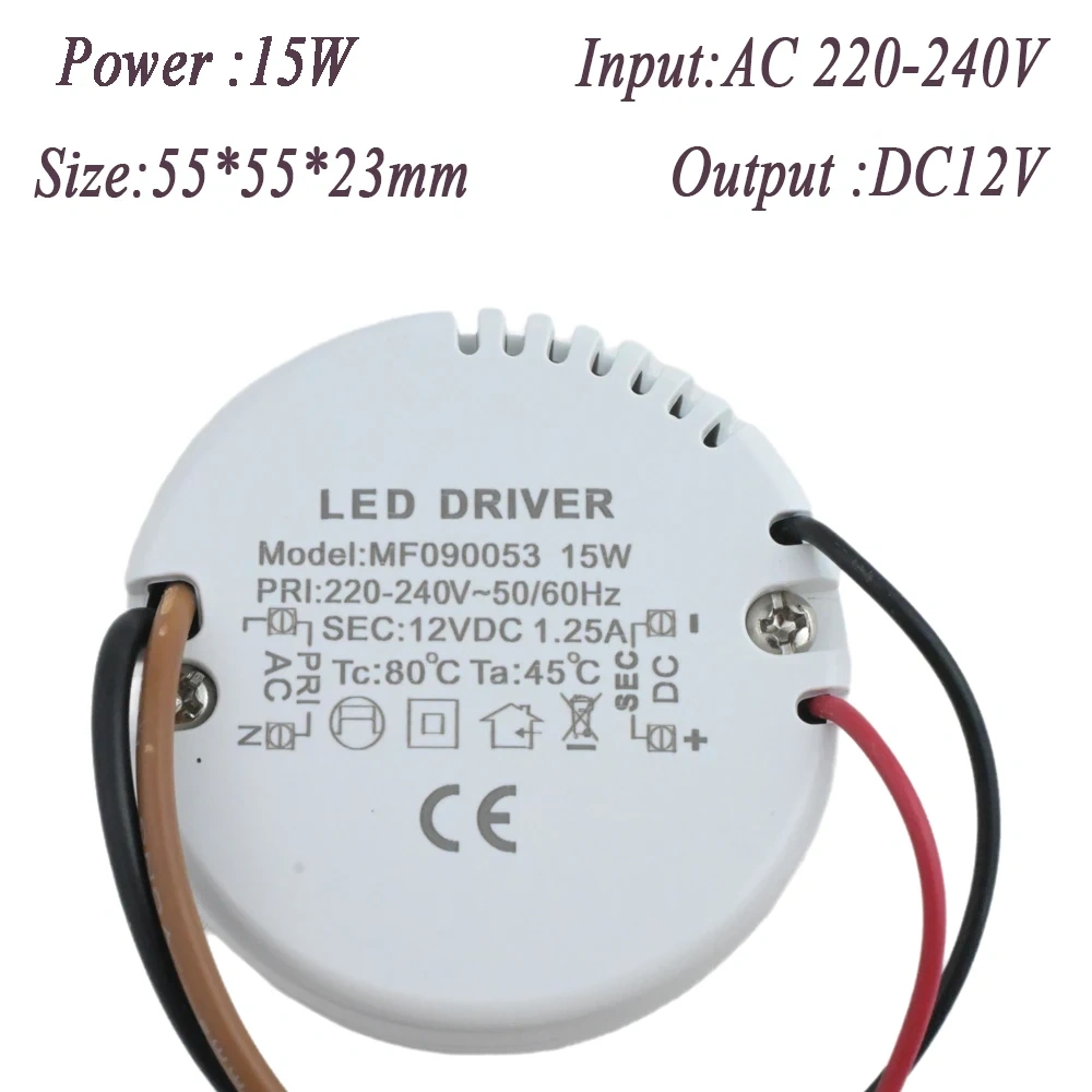 12W 15W Round LED Driver AC 220-240V TO DC 12V 24V Power Supply Adapter External Transformer For LED Strip Lamp Indoor lighting