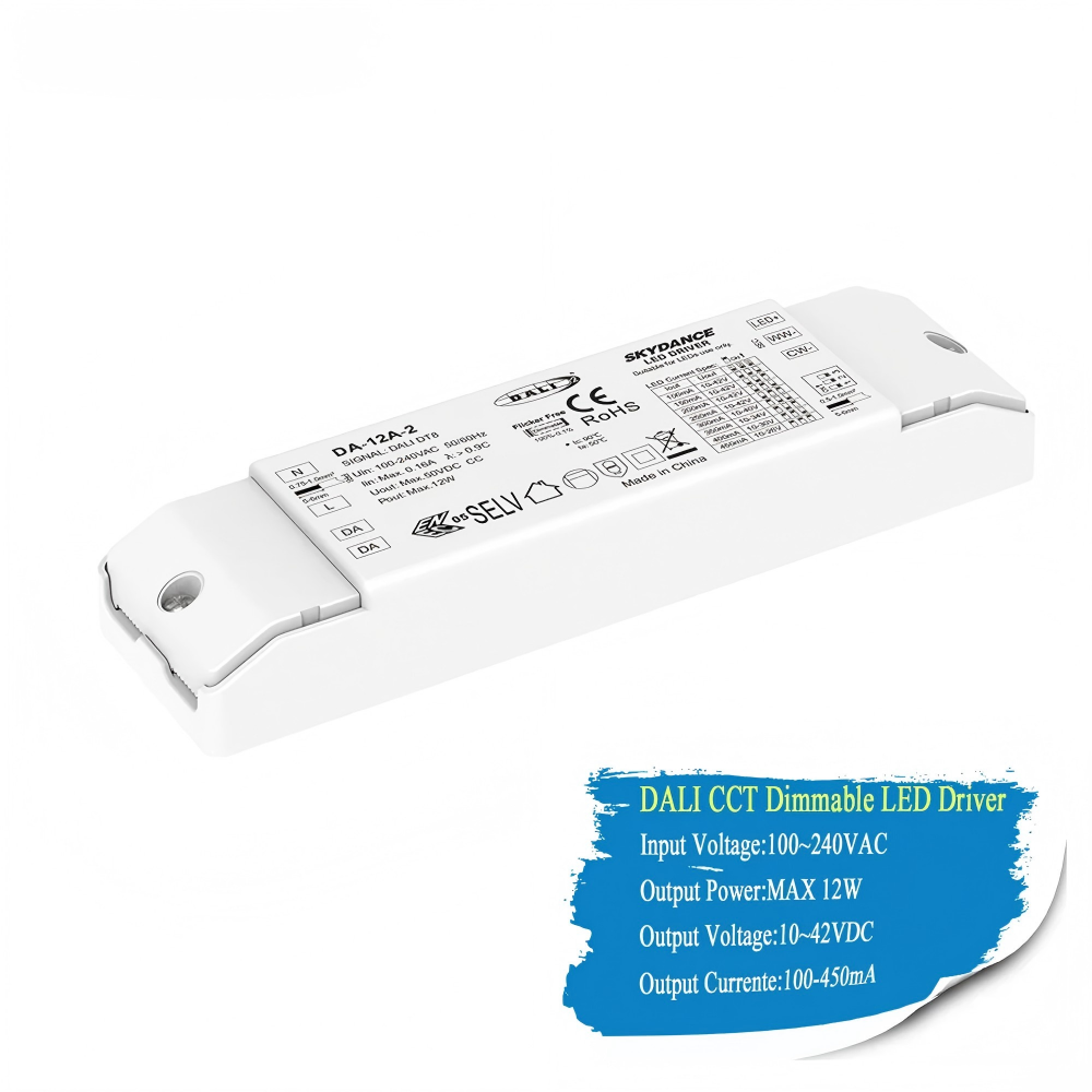 12W DT8 DALI CCT LED Driver Dimmable Power Supply Adapter Support DALI-2 Dimming Mode PWM Digital Dimming For CCT Color LED Lamp