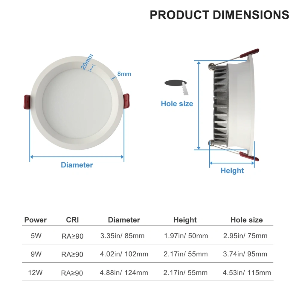 Recessed LED Downlight 5 CCT Switchable 2700K 3000K 4000K 5000K 6500K Tuya Zigbee DALI  Matter Indoor Smart Ceiling Light