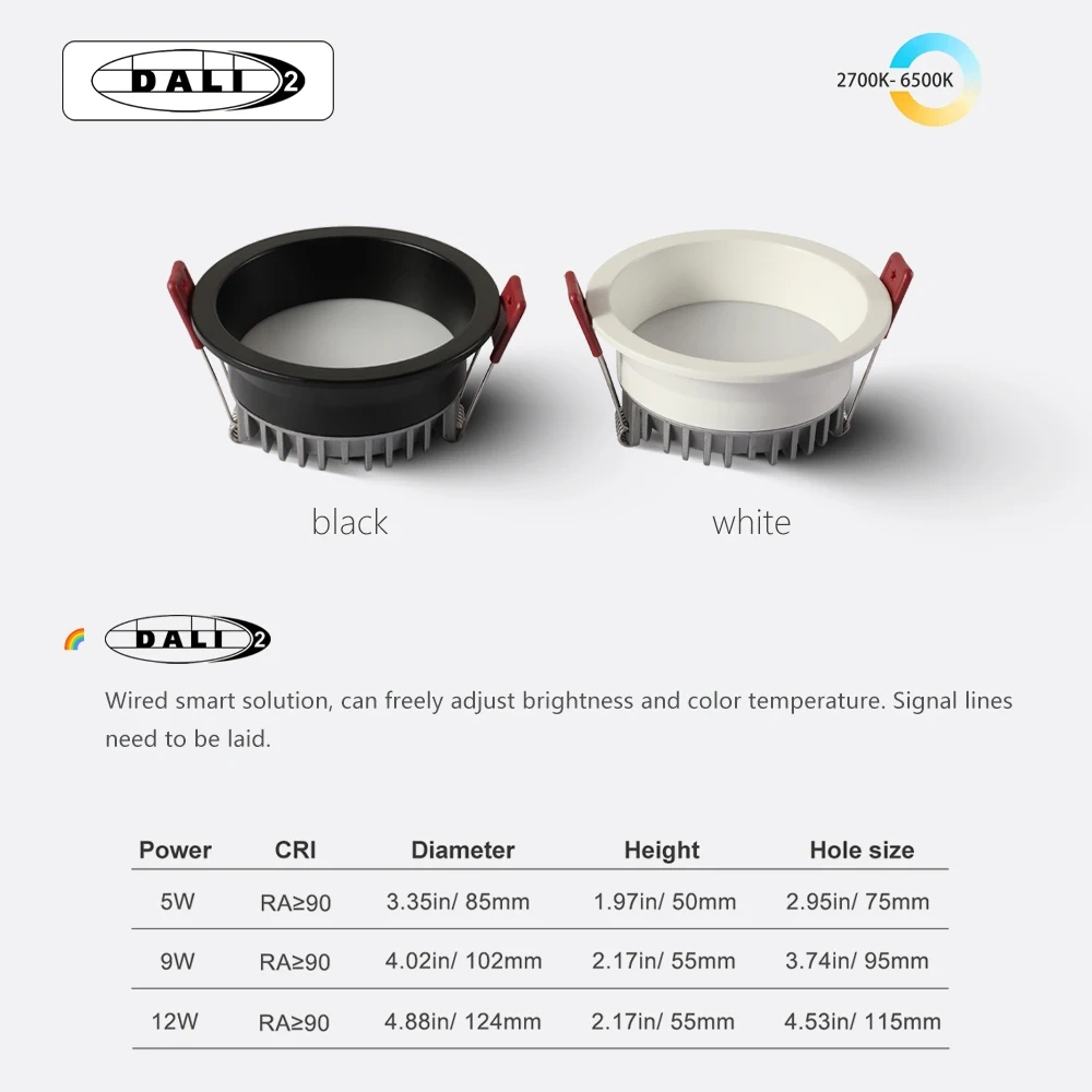Recessed LED Downlight 5 CCT Switchable 2700K 3000K 4000K 5000K 6500K Tuya Zigbee DALI  Matter Indoor Smart Ceiling Light