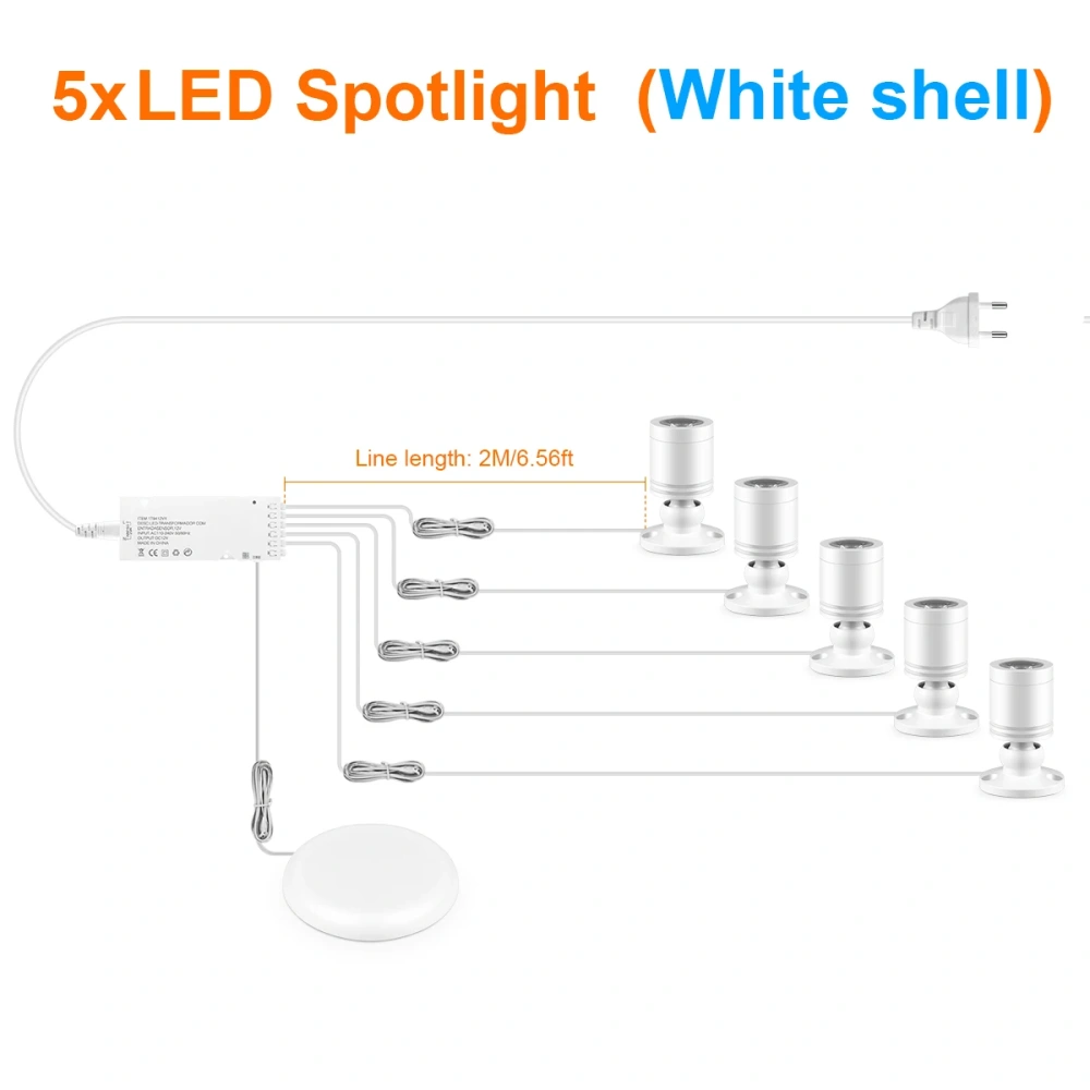 12V 3W LED Spotlight with Touch/Wave Dimmer 2800K-6500K LED Light for Display Cabinet Collectibles Shelf Lighting