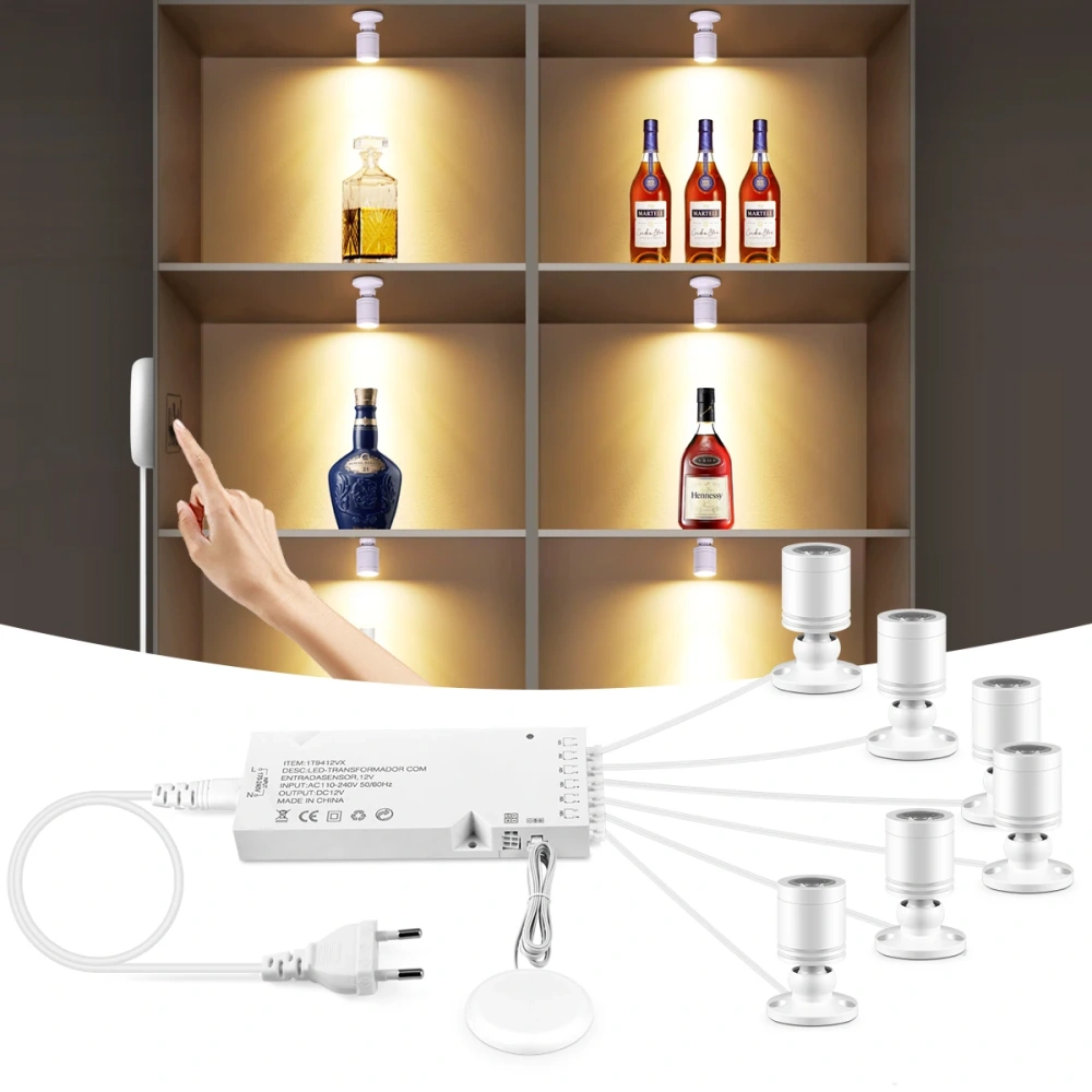 12V 3W LED Spotlight with Touch/Wave Dimmer 2800K-6500K LED Light for Display Cabinet Collectibles Shelf Lighting
