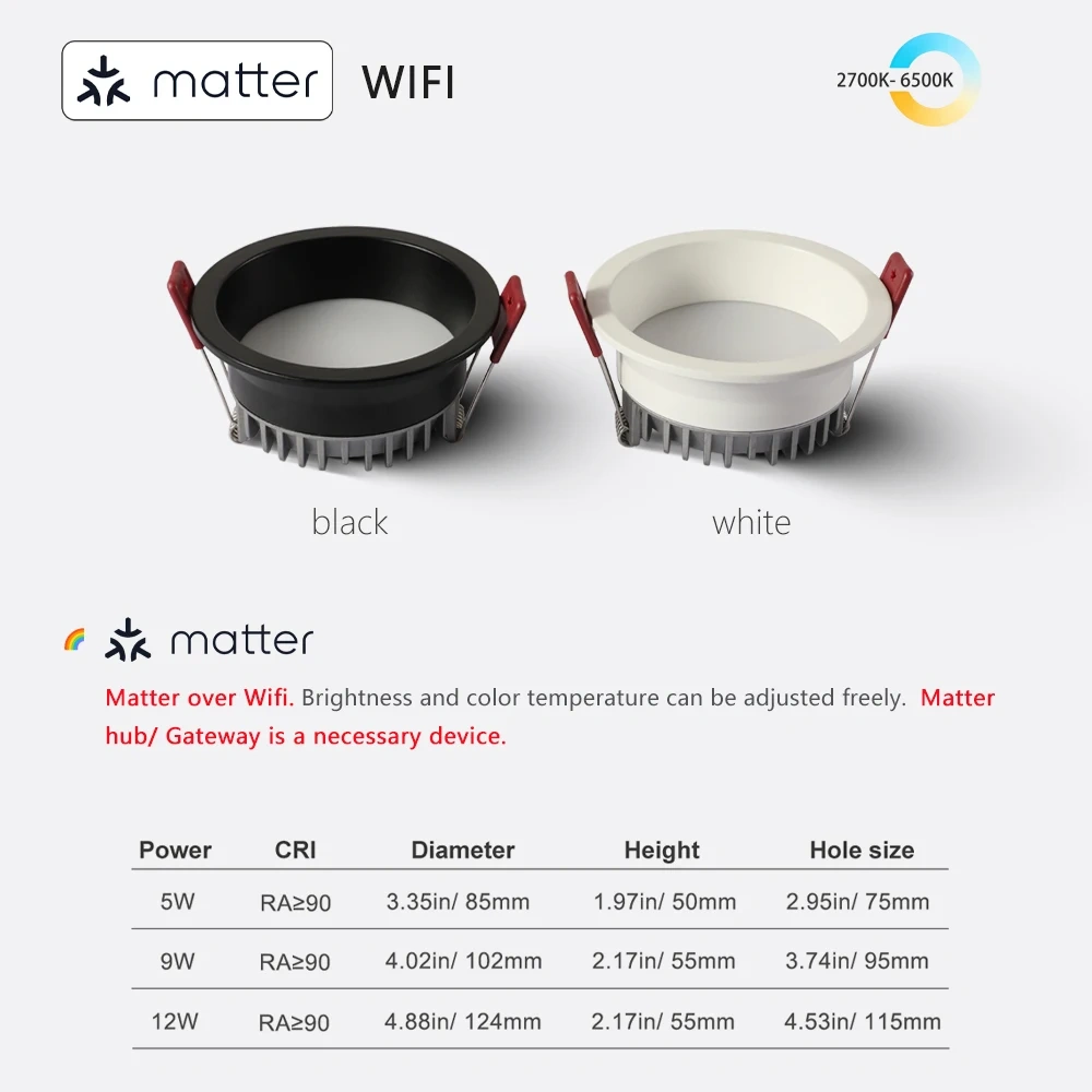 Tuya Zigbee DALI Smart LED Downlight Anti-Glare Recessed 5 CCT Black/White 110/220V Dimmabe Ceiling Lamp Bedroom Kitchen