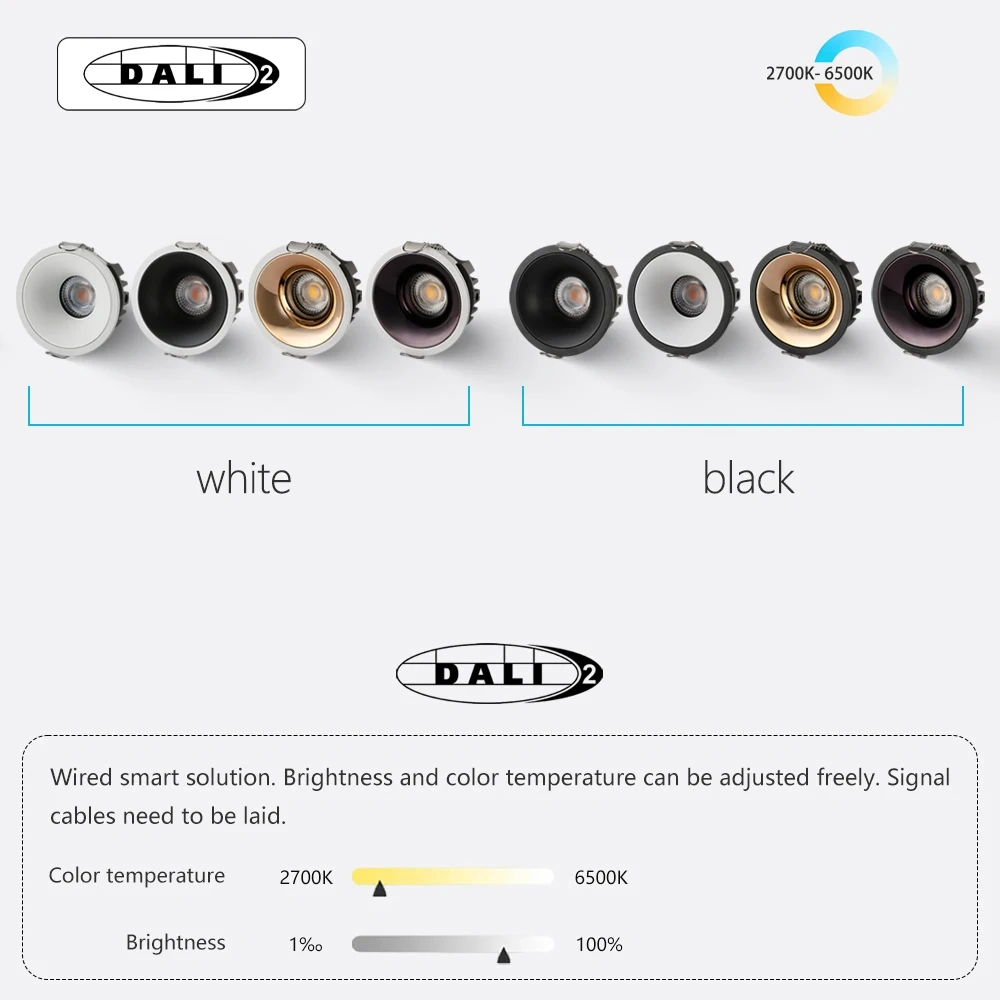 Recessed Zigbee DALI 5 CCT Selectable LED Spot Light Black White Rose Gold Bedroom Living Room Kitchen Anti-glare Ceiling Lamp